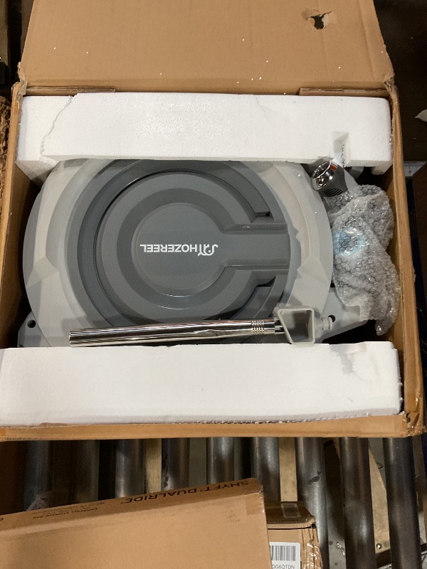 Photo 1 of 110 FT Retractable Garden Hose Reel by HOZEREEL, Outdoor Garden Hose Reels 1/2" - Automatic Self Retract Wall Mount Hose Reel Enclosed Storage, Any Length Lock, 10 Pattern Nozzle-Grey