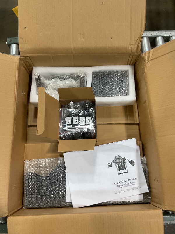 Photo 1 of **Unknown missing assembly pieces **  CXRCY Racing Wheel Stand with Cup Holder Height Adjustable & Foldable Steering Wheel Stand Compatible with Logitech G920 G29 G27 G25 Gaming Cockpit (Wheel and Pedals Not Included)