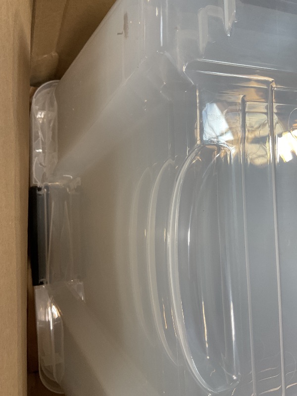 Photo 1 of **DAMAGED CRACKED ** IRIS USA 72 QT Plastic Storage Box with Lid and Latches - 4 Pack - BPA-Free, See-Through Organizing Solution, Durable Nestable Stackable Containers, Secure Pull Handle - Clear