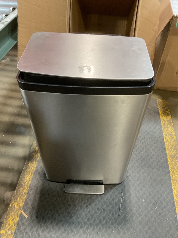 Photo 1 of **LID IS DAMGED WONT CLOSE FULLY ** Kohler 13-Gallon Stainless Steel Step Trash Can, Stainless Steel, Hands-Free Pedal, Quiet-Close Lid, Fingerprint-Resistant, Durable, K-20940-ST