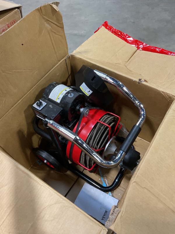 Photo 1 of **MINOR CORROSION ON COIL**VEVOR Drain Cleaner Machine 100FT x 3/8 Inch, Auto Feed Sewer Snake Auger on Wheels, 370W Portable Drain Cleaning Machine with 8 Cutters & Air-activated Foot Switch for 2" to 4" Pipes
