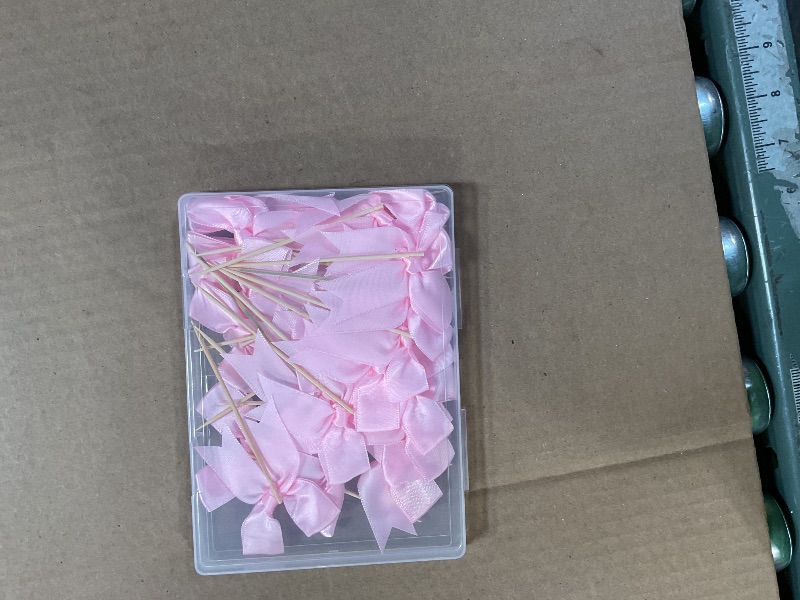 Photo 1 of 24 Pcs Bow Cupcake Toppers, Bow Cake Toppers Cute Polyester Satin Ribbon with Bowknot Cupcake Picks Birthday Wedding DIY Dessert Cake Decorations for Coquette Theme Party Baby Shower (Rose)