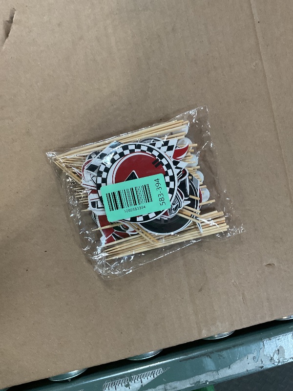 Photo 1 of Adecortalk 48 Pcs Racing Car Cupcake Topper Wheels Checkered Flags Race Tracks Cupcake Picks Racing Car Birthday Cake Decorations for Kids Baby Shower Birthday Party Supplies Race Game Party Favor