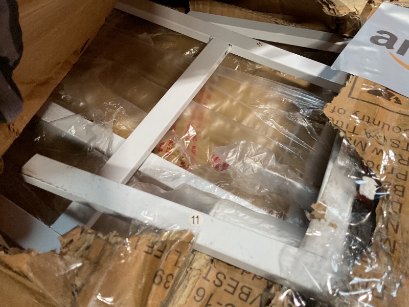 Photo 1 of **SCRAPES FROM TRANSPORT ** Jocoevol Twin Size Loft Bed with L-Shaped Desk, LED Lights,Charging Station, IndustrialHeavy Duty Metal Loft Bed Frame with 3 Storage Shelves and 3 Fabric Drawers, Safety Guard & Ladder, White