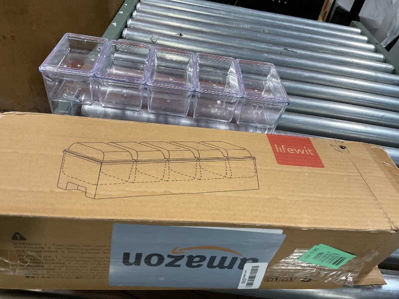 Photo 1 of **DIRT. CRACKING**Lifewit Ice Chilled Condiment Caddy with 5x 20 oz Containers, Condiment Server with Separate Lid, Serving Tray Platter with Removable Dishes for Bar, Fruit, Salad, Taco, Party Garnish