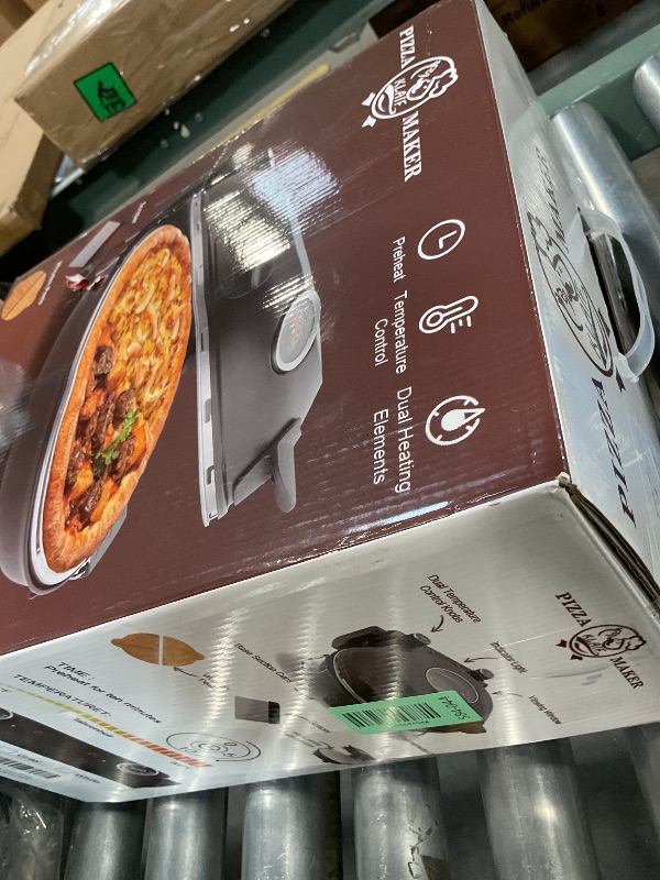 Photo 1 of ** FOR PARTS ONLY NON-FUNCTIONAL** KLAIF 12" Electric Countertop Pizza Oven Indoor With Ceramic Stone, Dual Adjustable Temperature Controls, Includes 4 Pizza Tools, LMR-Black