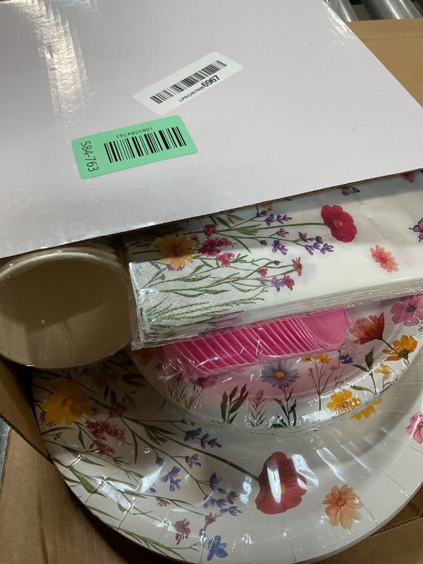 Photo 1 of 168 Pcs Wildflower Party Decorations Spring Floral Baby Shower Birthday Decorations Include Plates,Cups,Napkins,Cutlery for Wildflower Baby Shower Tea Decorations Serve 24