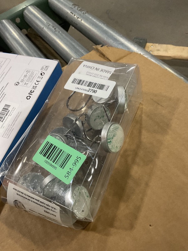 Photo 1 of 12 Pcs Mint Green Eucalyptus Decorative Shower Curtain Hooks - Rustic Stainless Steel Round Resin Shower Rings Hangers for Bathroom Rods Decor