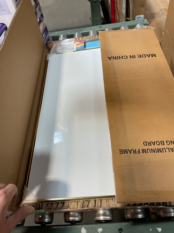 Photo 1 of ***MINOR SCRATCH ***QUEENLINK Magnetic Whiteboard, 24"x18" Gold Aluminum Frame Dry Erase White Board for Wall, Hanging Wipe Board with 6 Magnets, 4 Markers & 1 Eraser for Home, Office, School