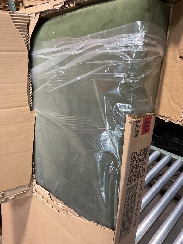 Photo 1 of **SELLING FOR PARTS AS PARTIAL SET. ONE BOX OF TWO**Merax Queen Size Velvet Fabric Upholstered Platform Bed with Curved Shaped Headboard, Wood Bed Frame with Solid Round Legs for Kids Teens Adults, Olive Green