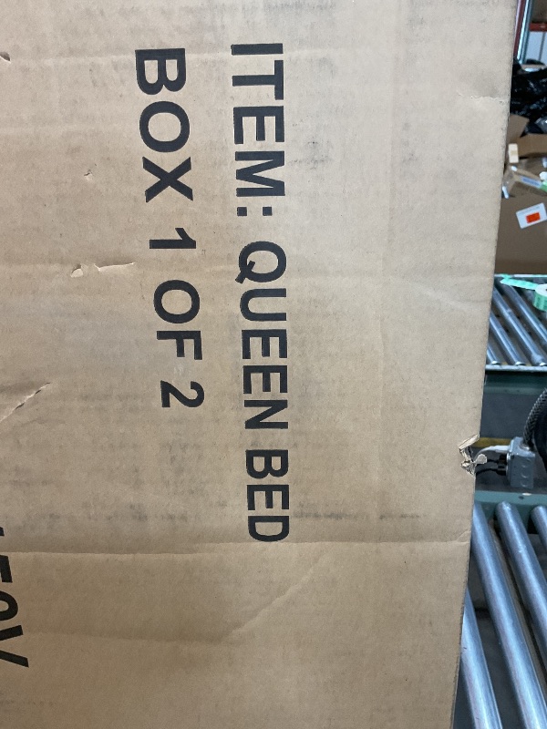 Photo 1 of **SELLING FOR PARTS AS PARTIAL SET. ONE BOX OF TWO**Merax Queen Size Velvet Fabric Upholstered Platform Bed with Curved Shaped Headboard, Wood Bed Frame with Solid Round Legs for Kids Teens Adults, Olive Green