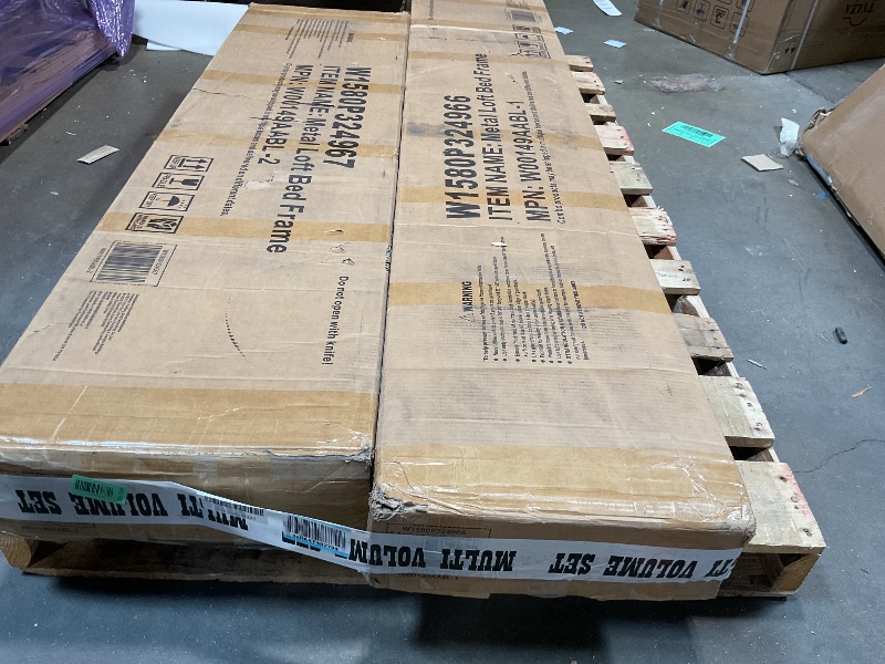 Photo 1 of **2 BOXES**Bellemave Queen Loft Bed with Desk & Wardrobe, Heavy Duty Metal Loft Beds Frame with Storage Stairs, LED Loft Bed Queen Size with Charging Station & Safety Guardrails, Dark Wood Grain