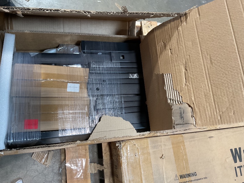 Photo 1 of **2 BOXES**Bellemave Queen Loft Bed with Desk & Wardrobe, Heavy Duty Metal Loft Beds Frame with Storage Stairs, LED Loft Bed Queen Size with Charging Station & Safety Guardrails, Dark Wood Grain