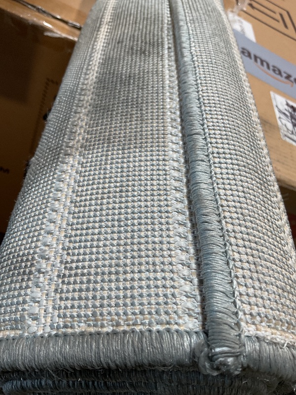 Photo 1 of **DIRT FROM TRANSPORT **JONATHAN Y Odense High-Low Angle Light Blue/Cream 5x8 Indoor/Outdoor Area Rug for Patio, Backyard, Living Room, Bedroom, Office, Hose-Washable (SCN101F-5)