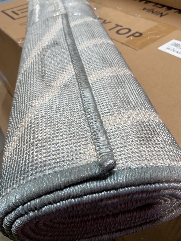 Photo 1 of **DIRT FROM TRANSPORT **JONATHAN Y Odense High-Low Angle Light Blue/Cream 5x8 Indoor/Outdoor Area Rug for Patio, Backyard, Living Room, Bedroom, Office, Hose-Washable (SCN101F-5)