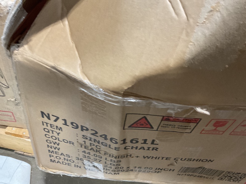 Photo 1 of **3 BOXES**4 Pieces Outdoor Sofa Set 4-Person Patio Seating Group Outdoor Conversation Set with Cushions and a Coffee Table for Patios, Gardens, or Balcony, Teak Finish +White Cushion