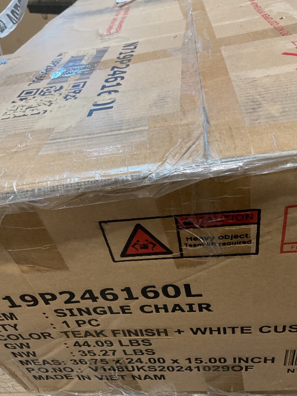 Photo 1 of **3 BOXES**4 Pieces Outdoor Sofa Set 4-Person Patio Seating Group Outdoor Conversation Set with Cushions and a Coffee Table for Patios, Gardens, or Balcony, Teak Finish +White Cushion