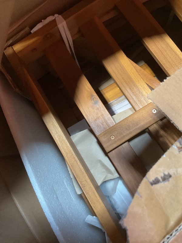 Photo 1 of **3 BOXES**4 Pieces Outdoor Sofa Set 4-Person Patio Seating Group Outdoor Conversation Set with Cushions and a Coffee Table for Patios, Gardens, or Balcony, Teak Finish +White Cushion