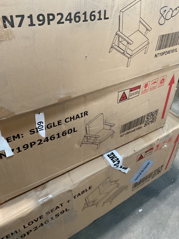 Photo 1 of **3 BOXES**4 Pieces Outdoor Sofa Set 4-Person Patio Seating Group Outdoor Conversation Set with Cushions and a Coffee Table for Patios, Gardens, or Balcony, Teak Finish +White Cushion