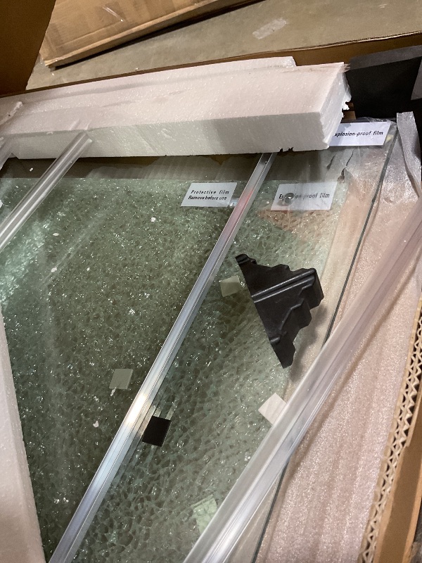 Photo 1 of **SELLING FOR PARTS AS PARTIAL SET. ONE DOOR IS SHATTERED**Shower Door,56"-60" W X 72" H Sliding Frameless Glass Shower Door,5/16"(8mm) Clear SGCC Tempered Glass with Explosion-Proof Film and Nano Coating,Stainless Steel Hardware,Silver
