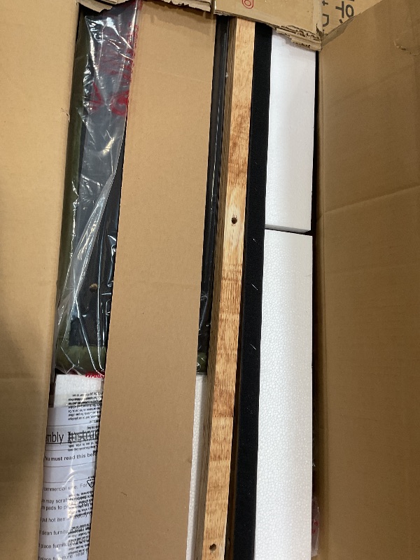 Photo 1 of **SELLING FOR PARTS AS PARTIAL SET. ONE BOX OF TWO**Merax Queen Size Velvet Fabric Upholstered Platform Bed with Curved Shaped Headboard, Wood Bed Frame with Solid Round Legs for Kids Teens Adults, Olive Green