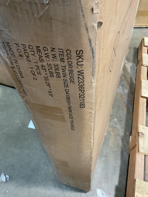 Photo 1 of **SELLING FOR PARTS AS PARTIAL SET. ONE BOX OF TWO**FAVSH Upholstered Daybed with Trundle, Twin Size Day Bed w/Button-Tufted Back and Piping on Waved-Shape Arms for Bedroom or Guest Room, No Box Spring Required,Beige