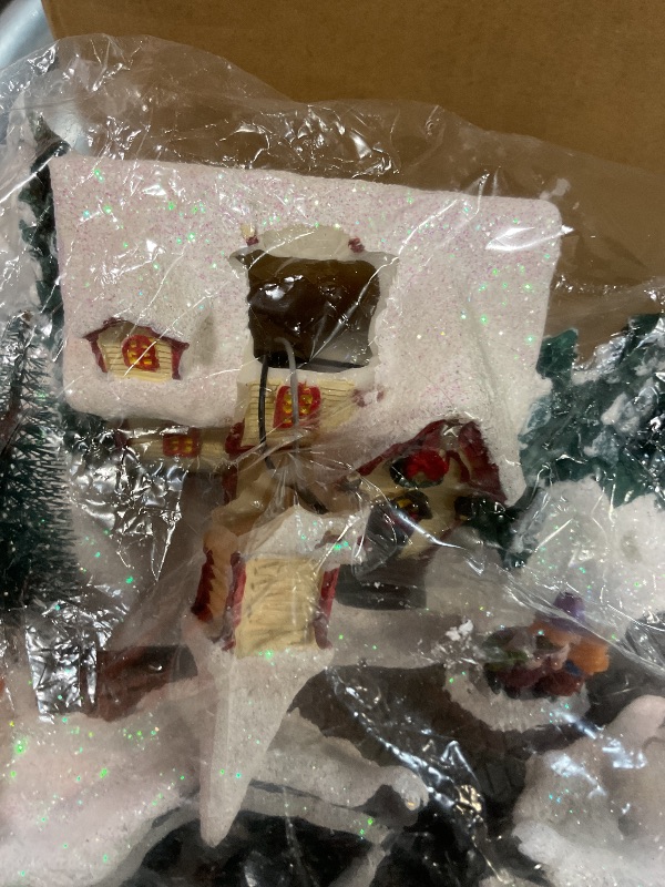 Photo 1 of **MAJOR DAMAGE. SELLING FOR PARTS**CBAXEAXM Animated Christmas Village Scene with LED Lights & Music Battery Operated Resin Christmas Building Collectibles Figurines with Rotating Train Carousel Gifts Festive Holiday Tabletop Decor