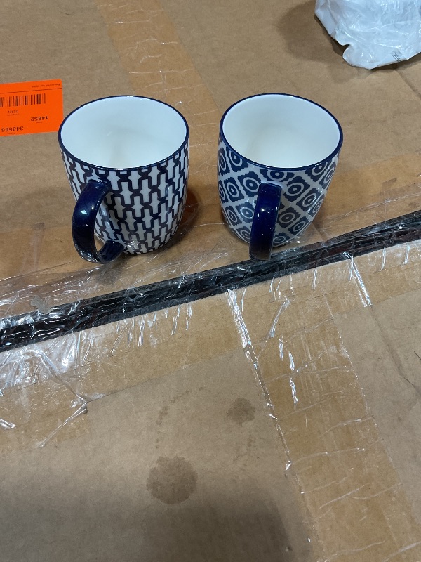 Photo 1 of **2 CUPS**Gibsimi Ceramic Coffee Mugs Set - 10 OZ Large Porcelain Tea Cups with Handle for Milk Cappuccino Latte Cocoa Tea - Microwave Dishwasher Safe - Christmas Housewarming Gift -Set of 6 - Vintage Blue