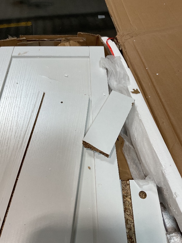 Photo 1 of **SELLING FOR PARTS. MAJOR DAMAGE**HOMCOM 72.5" Kitchen Pantry Cabinet, Traditional Freestanding Storage Cabinet with 4 Doors, Drawer and 3 Adjustable Shelves for Dining Room, White Wood Grain