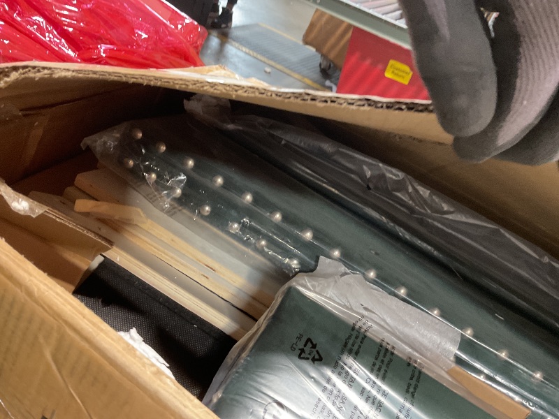 Photo 1 of **MINOR CUT DAMAGE**DWVO Full Size Bed Frame with 4 Storage Drawers and RGB LED Lights, Velvet Upholstered Platform Bed with Charging Station and Bookcase Storage Headboard, No Box Spring Needed, Easy Assembly, Green