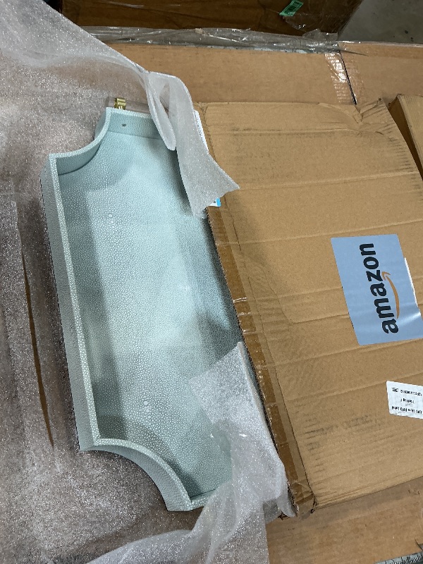 Photo 1 of 22.6'' × 13'' Coffee Table Tray Shagreen Decorative Tray for Ottoman Home Decor Serving Tray with Acrylic Gold Handles Modern Elegant Scalloped Large Ottoman Tray