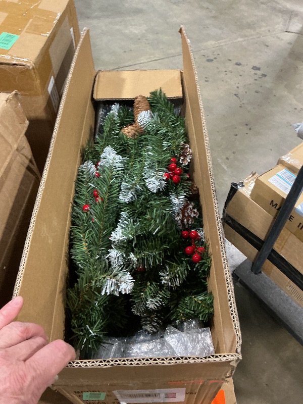 Photo 1 of 2 Pack 4 FT Snowy Artificial Potted Christmas Tree with 60 LED Lights,Warm White and Colored Changing,8 Lighting Mode&Timer,Battery Operated,Small Xmas Tree,Outdoor Front Door Porch Home Decoration