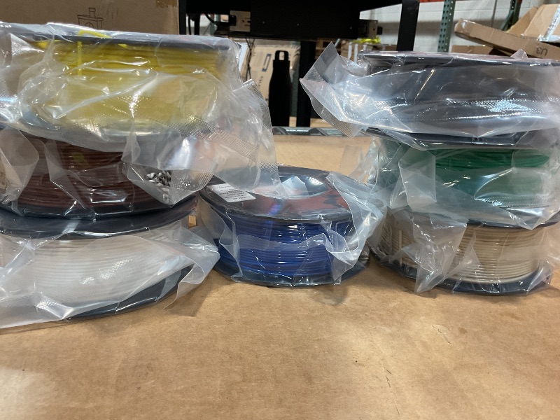 Photo 1 of * SEVEN TOTAL, NO RED * ELEGOO 250g Rapid PETG Filament Bundle 1.75mm, 8 Colors High Speed 600mm/s 3D Printer Filaments Dimensional Accuracy +/- 0.02mm, 8 Pack 250g Spool Brown/Beige/Black/White/Red/Blue/Green/Yellow