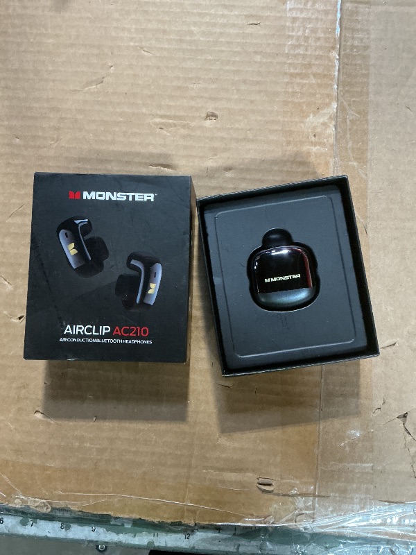 Photo 1 of *** NOT RECOMMENDED FOR PHONE CALLS (MIC MUFFLES)*** Monster Airclip AC210 Open Ear Headphones, Clip-On Earbuds, Lightweight Comfort, Secure Fit, Crystal-Clear Call, IPX6, 36H Playtime, Bluetooth 6.0 Wireless Earbuds for Running/Cycling/Gym (Black)
