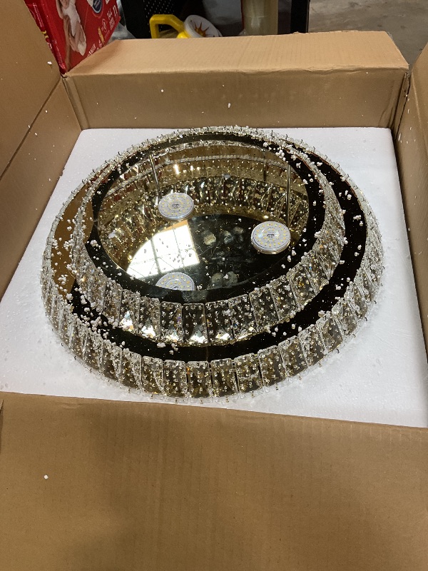 Photo 1 of 18 inch Crystal Gold Ceiling-Light Flush Mount with Remote Control and APP, 3CCT Dimmable & Brightness Adjustable, Modern Crystal Raindrop Chandeliers for Bedroom Hallway Dinning Room Living Room