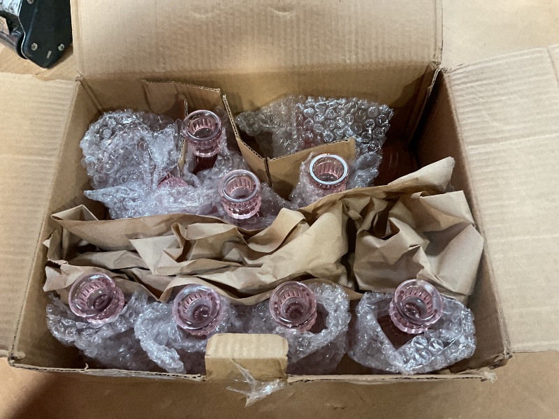 Photo 1 of 12Pcs Pink Candlestick Holders Set- 4" H Taper Candle Holders Bulk, Glass Candle Holders for Wedding, Party, Romantic Dinner Table Centerpieces, Festival Gifts & Windowsill Decor