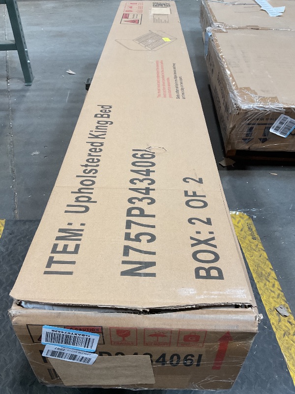 Photo 1 of *** BOX 2 ONLY ***Christopher Knight Home Lanet Linen Upholstered King Size Bed Frame with Headboard, Modern King Bed Frame and Headboard, Wooden Slats Support, Easy Assembly, No Box Spring Needed, Beige