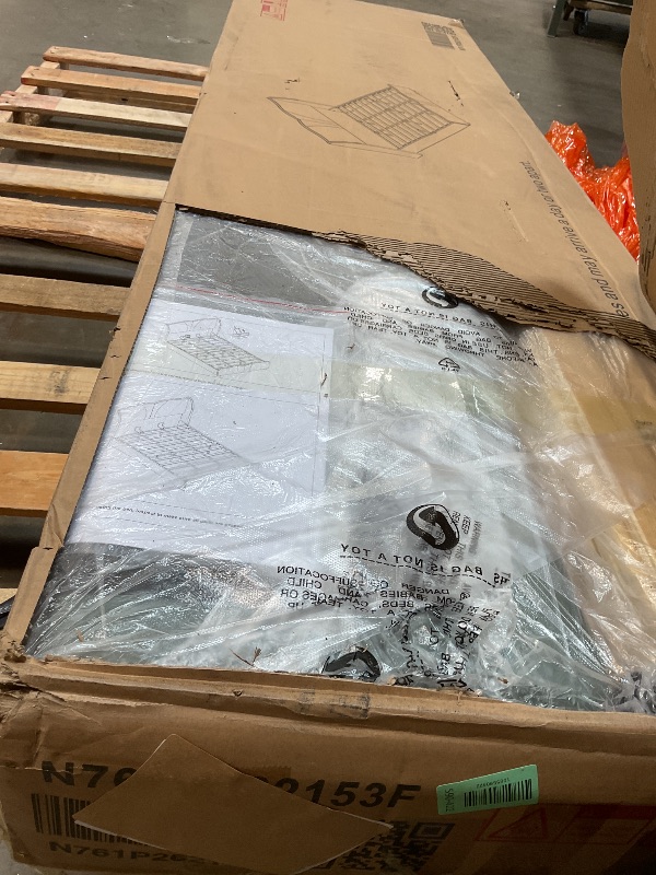 Photo 1 of **SELLING FOR PARTS AS PARTIAL SET. ONE BOX OF TWO**Christopher Knight Home Svanta King Size Upholstered Bed Frame, Modern Faux Leather Bed Frame with Wingback Headboard, Upholstered Platform Bed with Wavy Footboard, No Spring Box Needed, Dark Green