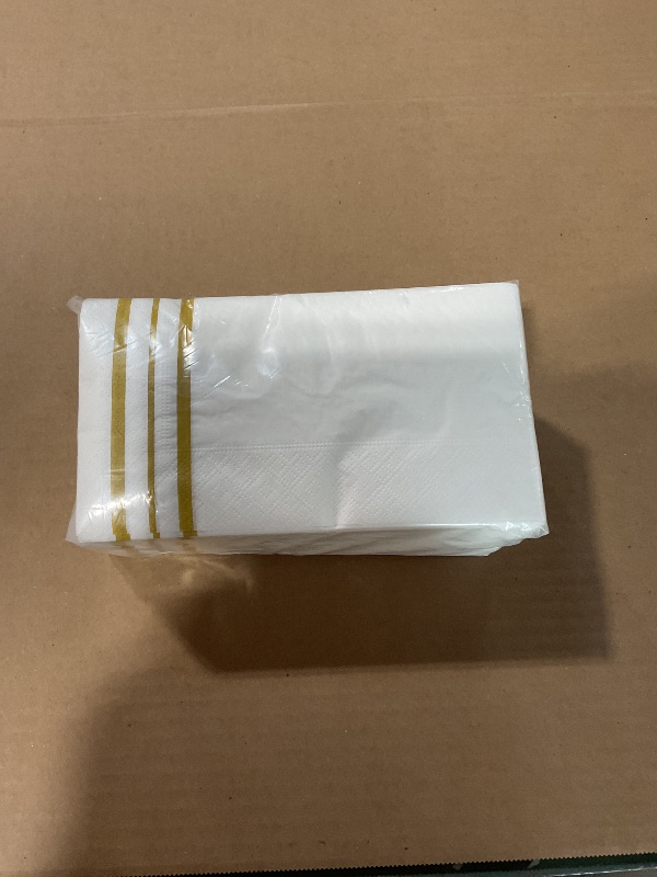 Photo 1 of 100 Pcs White and Gold napkins, Dinner Paper Napkins Disposable Hand Towels for Bathroom, Soft, Absorbent, Gold Party Wedding Napkins for Kitchen, Parties, Dinners or Events (Yellow, 100)