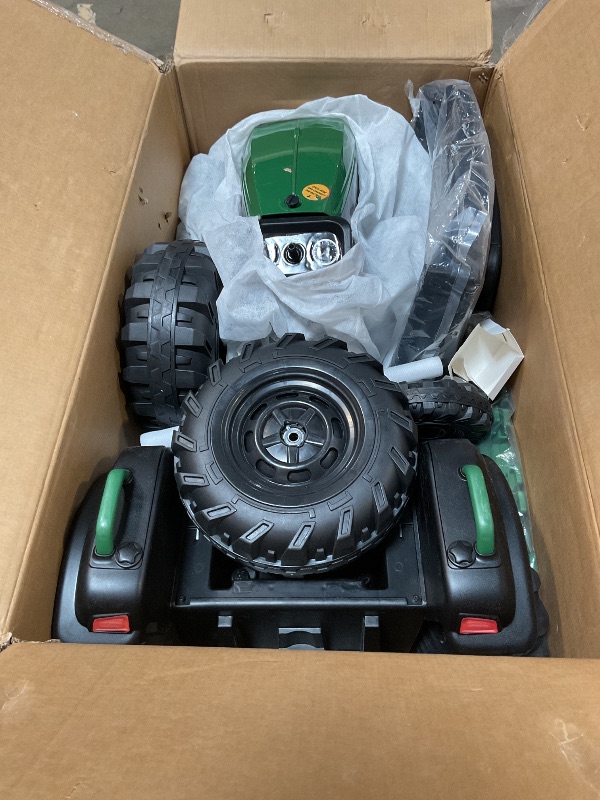 Photo 1 of *** MINOR SCRATCHES MUST ASSEMBLE***ELEMARA 24V 9AH Ride on Tractor with Easy Detachable Trailer, 400W Motors Electric Tractor Toy for Big Kids, All-Terrain Capability, Safety Design with 3-Point Seat Belt for Ages 3+, Green