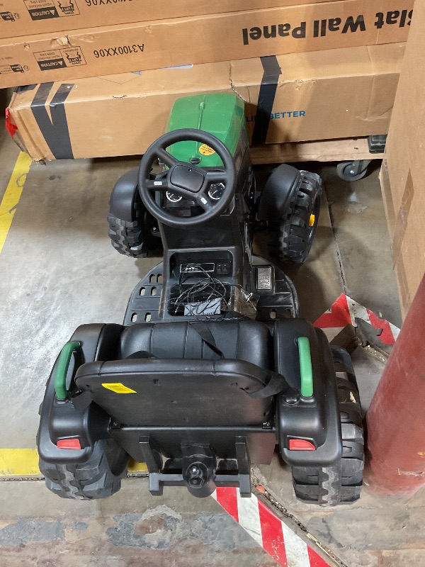Photo 1 of *** MINOR SCRATCHES MUST ASSEMBLE***ELEMARA 24V 9AH Ride on Tractor with Easy Detachable Trailer, 400W Motors Electric Tractor Toy for Big Kids, All-Terrain Capability, Safety Design with 3-Point Seat Belt for Ages 3+, Green