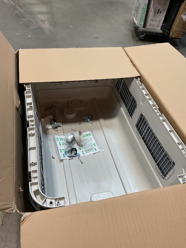 Photo 1 of *** SCREWS MAY BE MISSING *** SportPet Designs Plastic Kennels Rolling Plastic Airline Approved Wire Door Travel Dog Crate, XXX-Large, Gray