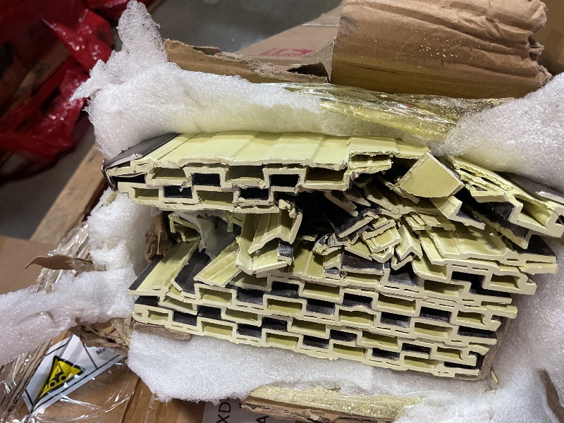 Photo 1 of **DAMAGE ON ALL. 1/2 Ft OF ONE SIDE**OUZUGIE WPC Acoustic Slat Wall Paneling, 8-Pack 114 x 6 Inches 3D Wall Panels for Interior Wall Decor,Living Room,TV Background,Study Room,Office Spaces,Bedroom,Low Grille (Walnut)