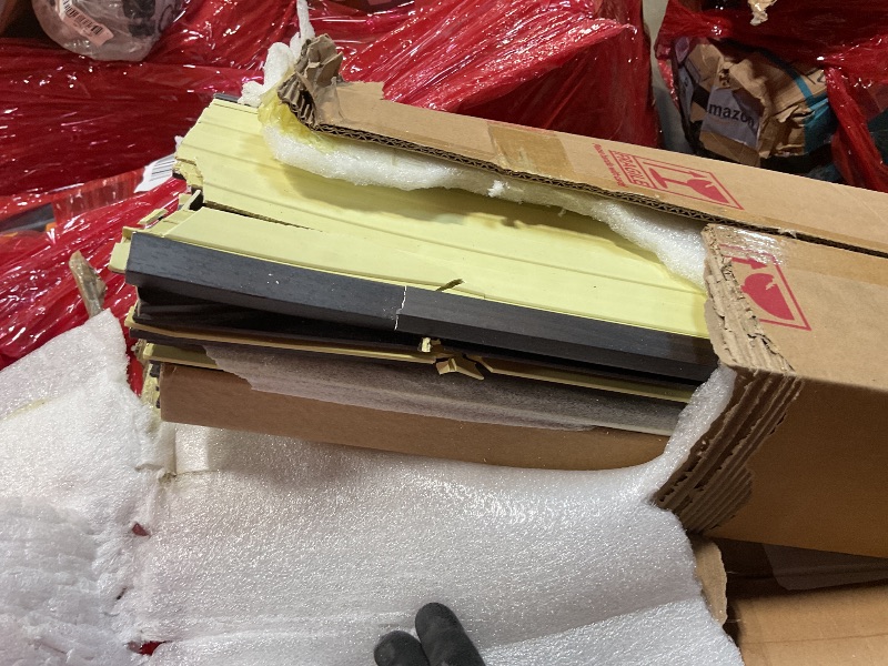 Photo 1 of **DAMAGE ON ALL. 1/2 Ft OF ONE SIDE**OUZUGIE WPC Acoustic Slat Wall Paneling, 8-Pack 114 x 6 Inches 3D Wall Panels for Interior Wall Decor,Living Room,TV Background,Study Room,Office Spaces,Bedroom,Low Grille (Walnut)