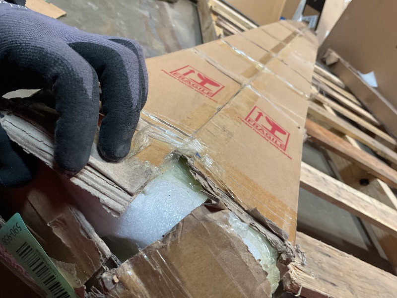 Photo 1 of **DAMAGE ON ALL. 1/2 Ft OF ONE SIDE**OUZUGIE WPC Acoustic Slat Wall Paneling, 8-Pack 114 x 6 Inches 3D Wall Panels for Interior Wall Decor,Living Room,TV Background,Study Room,Office Spaces,Bedroom,Low Grille (Walnut)