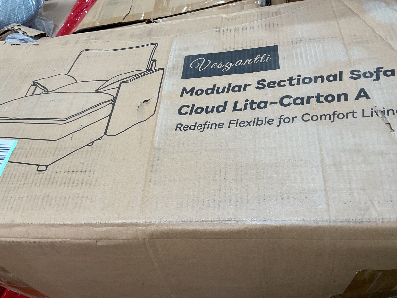 Photo 1 of **SELLING FOR PARTS AS PARTIAL SET. ONE BOX OF FOUR. **Vesgantti 108" Modular Sectional Sofa, Comfy Cloud Couch with Movable Ottoman Deep Seat Corduroy L Shaped Modular Sofa, Sectional Couches for Living Room, Bedroom and Apartment, Gray