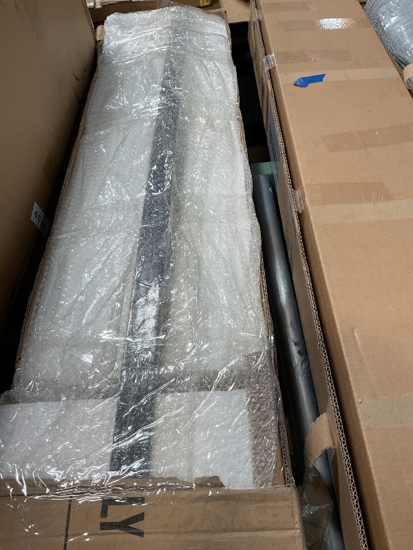 Photo 1 of *** USED/MAJOR DAMAGE/UNKNOWN MISSING HARDWARE/POSSIBLY USED FOR PARTS***ROYMELO 42x80 Inch Glass Sliding Barn Door Slab and 7ft Hardware Kit Included, 5 Frosted Glass, LVL Wood Panel Covered with White Water-Proof Scratch-Proof PVC Surface, Simple DIY As