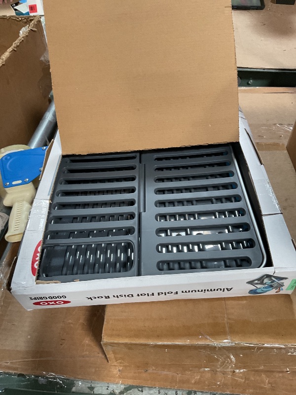 Photo 1 of **FORR PARTS** OXO Good Grips Aluminum Fold Flat Dish Drying Rack, 2-Tier, with Drainboard, for Kitchen Counter, Collapsible