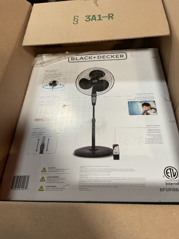 Photo 1 of **NON FUNCTIONAL** BLACK+DECKER 18-Inch Stand Fan with Pedestal Base, Height Adjustable Pedestal Fan with Remote and Touch Control Panel, Free Standing Fan with 90-Degree Oscillating and 3-Speed Settings, Black