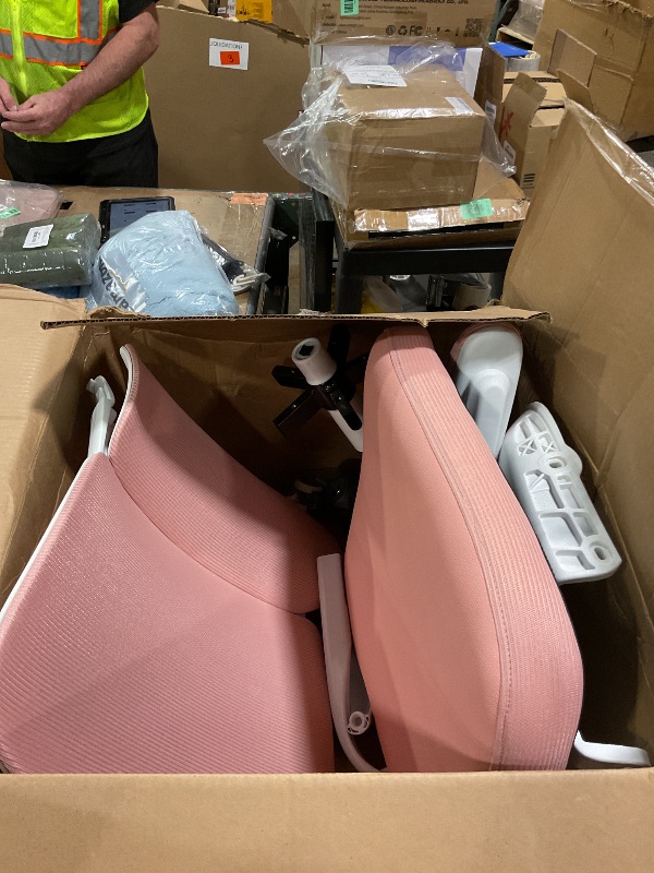 Photo 1 of **FOR PARTS ONLY/ DAMAGED** TRALT Ergonomic Office Chair - Desk Chair with Adjustable Headrest Lumbar Support Computer Chair - Mesh Comfy Chair with Flip-up Armrests - Gaming Chairs for Adults Home Office (Leather, Pink)